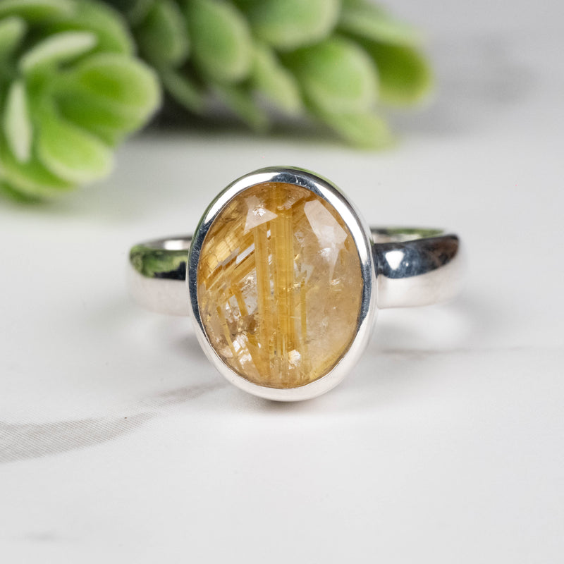 Rutilated Quartz Ring 10x8mm Size 5