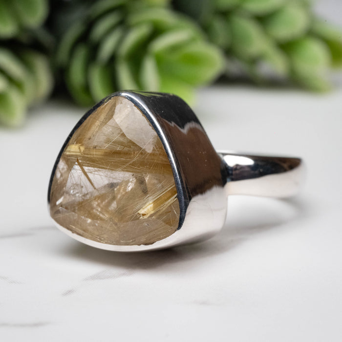 Rutilated Quartz Ring 13mm Size 6