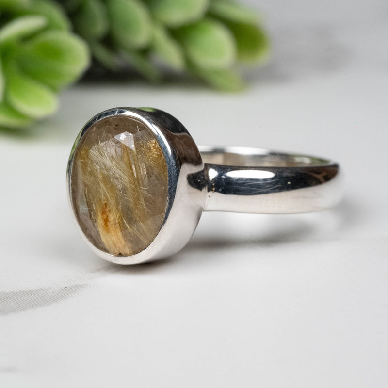Rutilated Quartz Ring 10x8mm Size 7