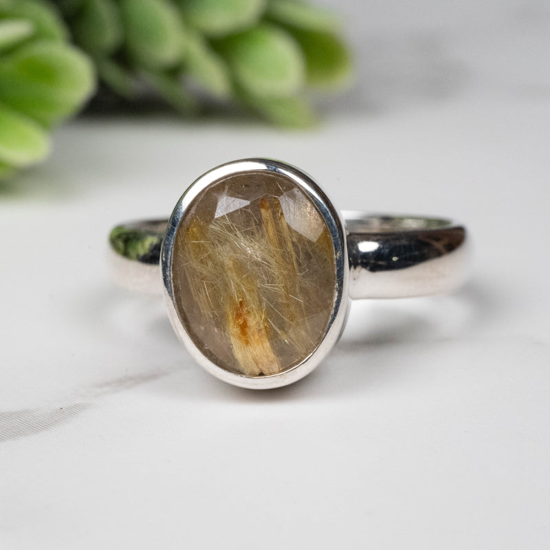 Rutilated Quartz Ring 10x8mm Size 7