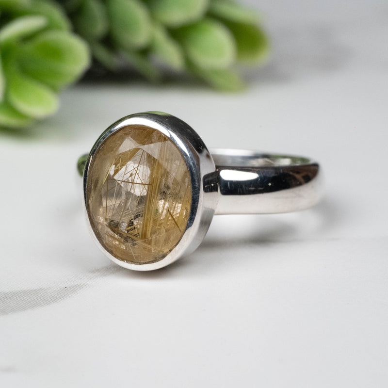 Rutilated Quartz Ring 10x8mm Size 7