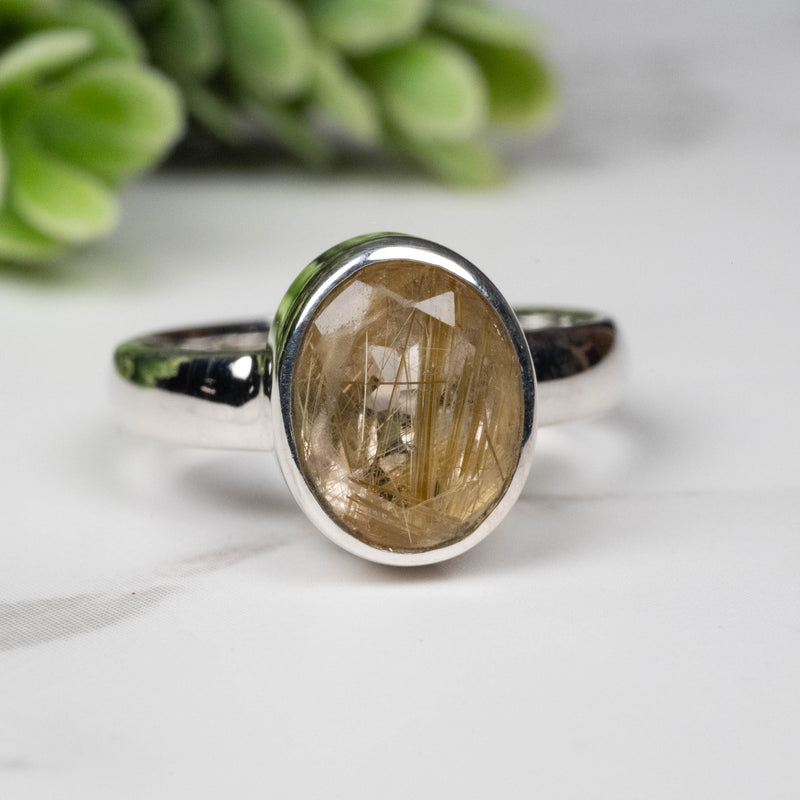 Rutilated Quartz Ring 10x8mm Size 7
