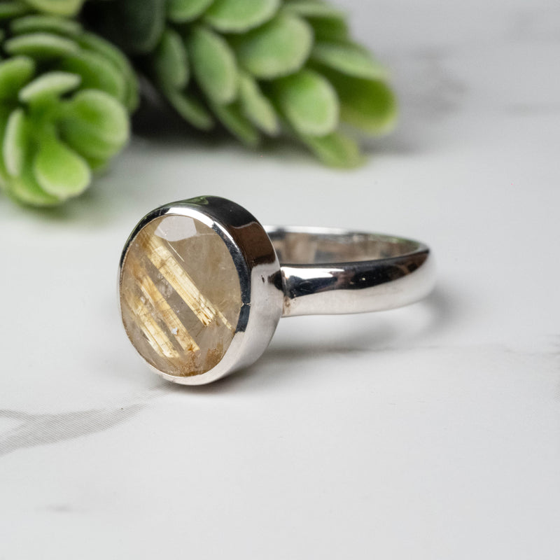 Rutilated Quartz Ring 10x8mm Size 9