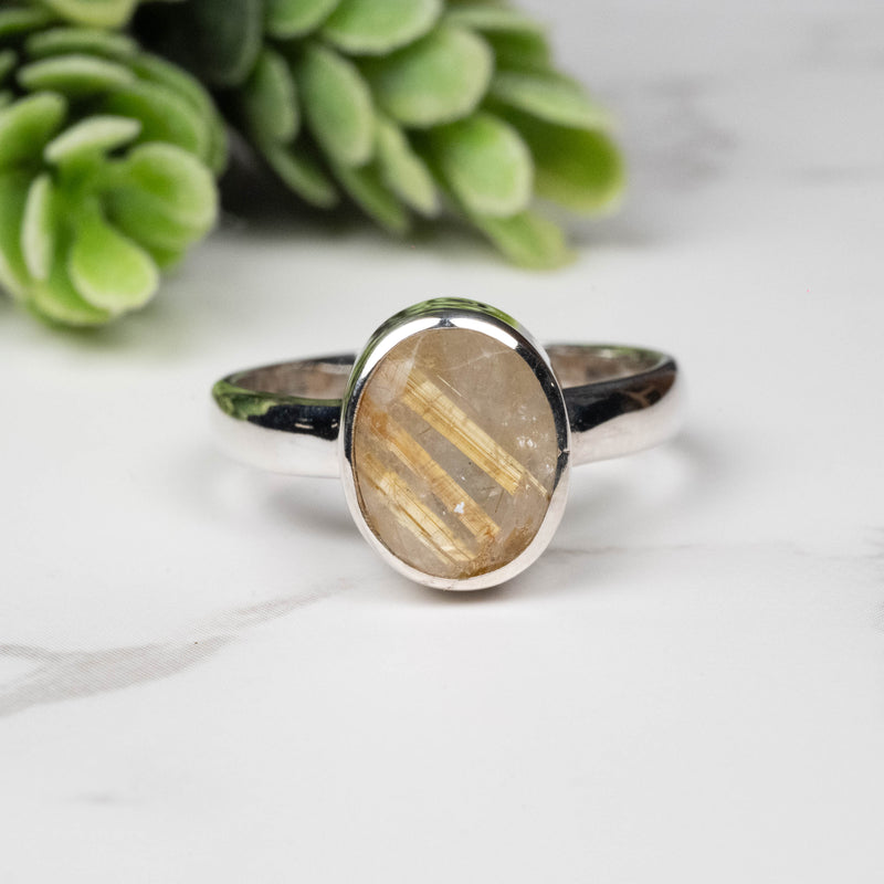Rutilated Quartz Ring 10x8mm Size 9