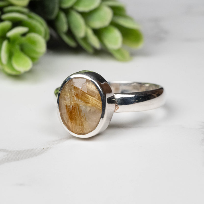 Rutilated Quartz Ring 10x8mm Size 9