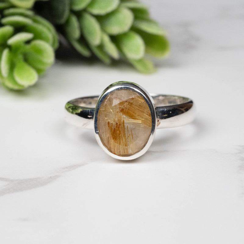 Rutilated Quartz Ring 10x8mm Size 9