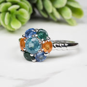 Emerald + Kyanite + Spessartine Garnet Ring 4mm-5mm Size 8 - InnerVision Crystals