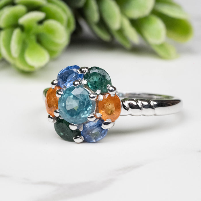 Emerald + Kyanite + Spessartine Garnet Ring 4mm-5mm Size 8