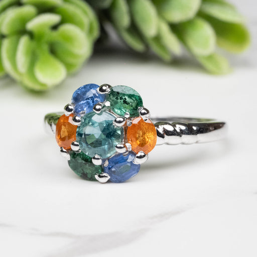 Emerald + Kyanite + Spessartine Garnet Ring 4mm-5mm Size 9 - InnerVision Crystals