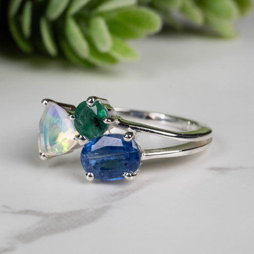 Emerald + Kyanite + Opal Ring 4mm-7mm Size 5 - InnerVision Crystals