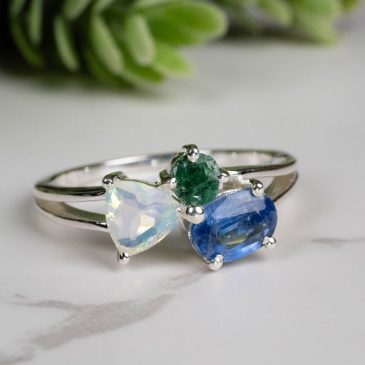 Emerald + Kyanite + Opal Ring 4mm-7mm Size 8 - InnerVision Crystals