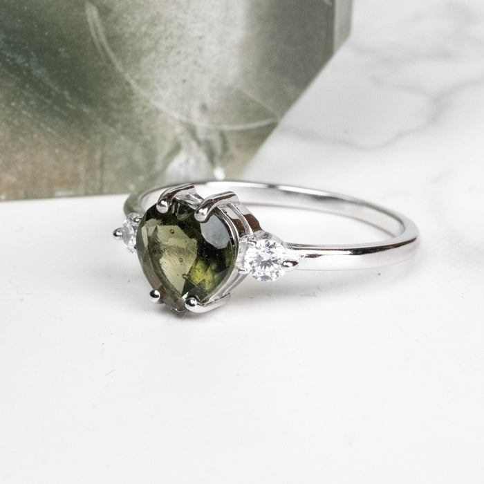Moldavite + CZ Ring 8mm Size 9.5