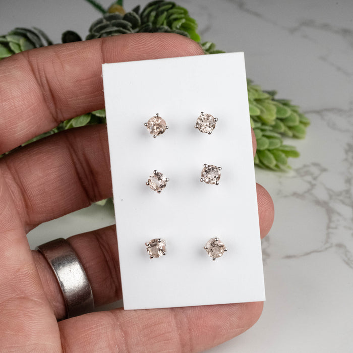 Morganite Earrings 5mm Studs .925 Silver