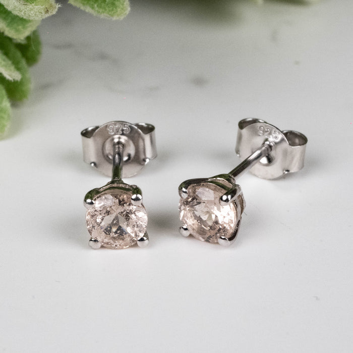 Morganite Earrings 5mm Studs .925 Silver
