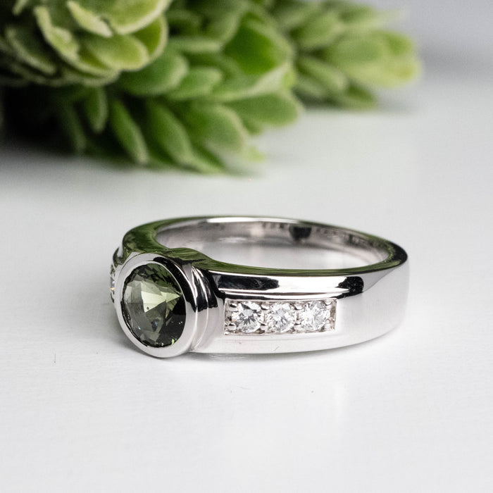 Moldavite + Diamond Men's Ring 20th Anniversary Limited Edition .925 Silver
