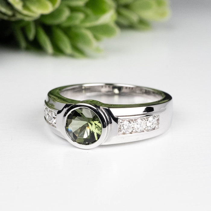 Moldavite + Diamond Men's Ring 20th Anniversary Limited Edition .925 Silver