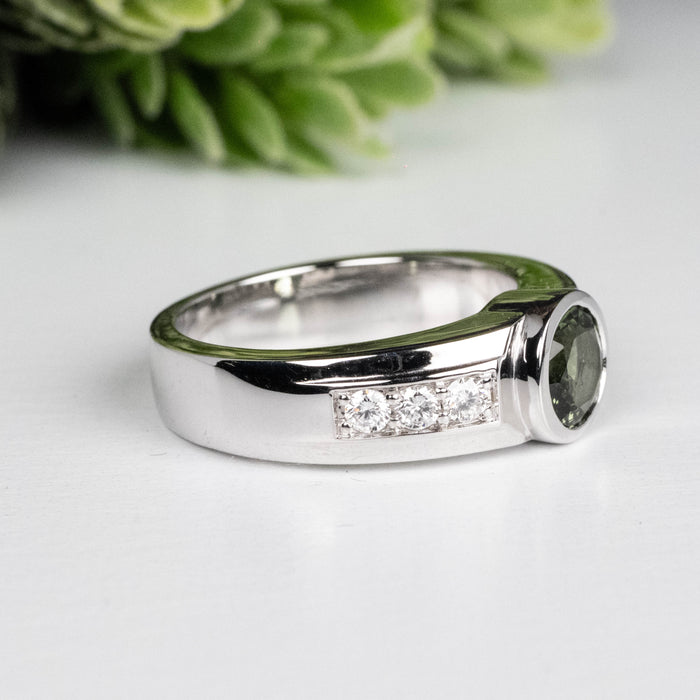 Moldavite + Diamond Men's Ring 20th Anniversary Limited Edition .925 Silver