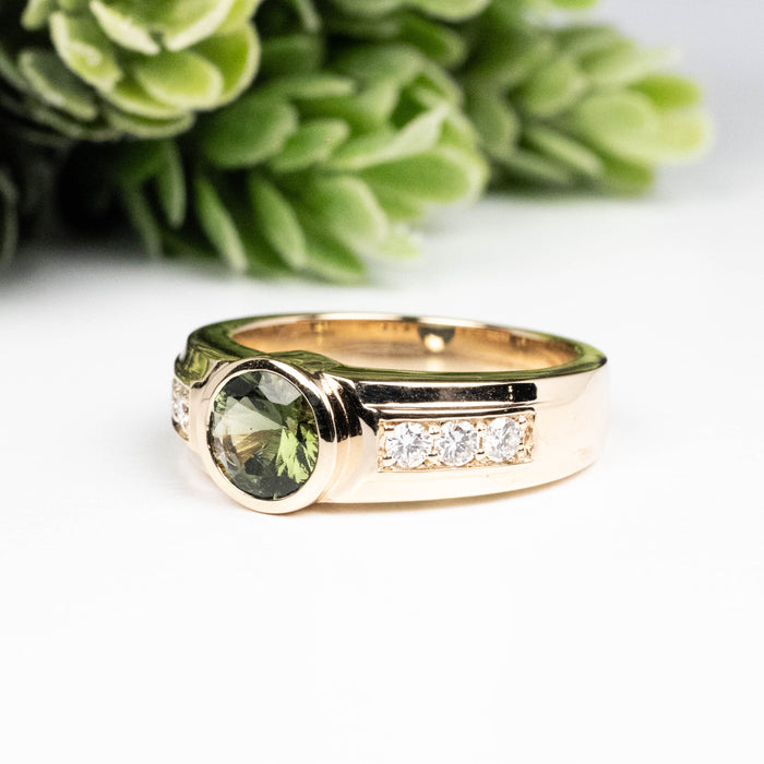 Moldavite + Diamond Men's Ring 20th Anniversary Limited Edition 14K Gold