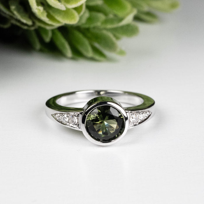 Moldavite + Diamond Women's Ring 20th Anniversary Limited Edition .925 Silver