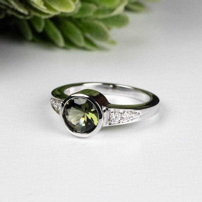 Moldavite + Diamond Women's Ring 20th Anniversary Limited Edition .925 Silver