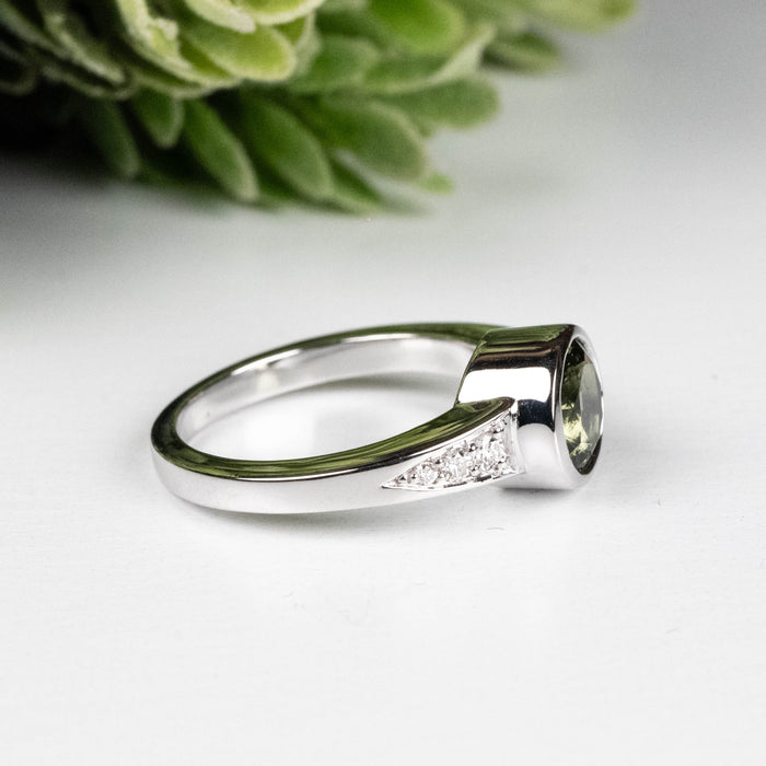 Moldavite + Diamond Women's Ring 20th Anniversary Limited Edition .925 Silver