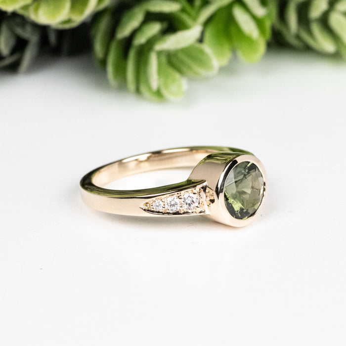 Moldavite + Diamond Women's Ring 20th Anniversary Limited Edition 14K Gold