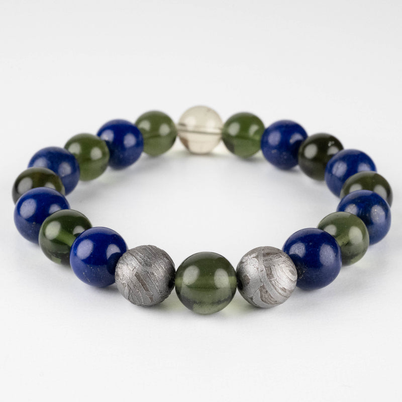 Moldavite + Lapis Lazuli + Aletai Meteorite + LDG Bead 10mm Bracelet 7.5" - InnerVision Crystals