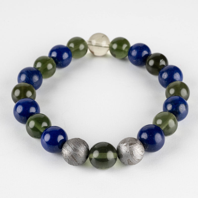 Moldavite + Lapis Lazuli + Aletai Meteorite + LDG Bead 10mm Bracelet 7.5" - InnerVision Crystals