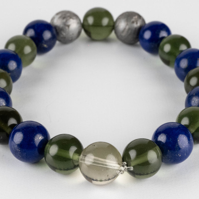 Moldavite + Lapis Lazuli + Aletai Meteorite + LDG Bead 10mm Bracelet 7.5" - InnerVision Crystals