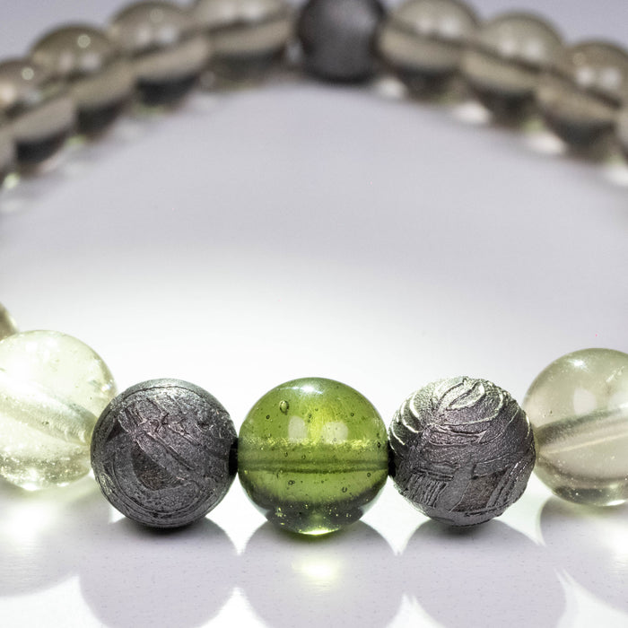 Moldavite + Libyan Desert Glass + Meteorite 8mm Bead Bracelet 7.5"