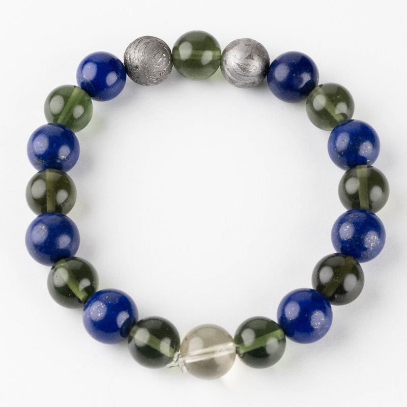 Moldavite + Lapis Lazuli + Aletai Meteorite + LDG Bead 10mm Bracelet 7.5" - InnerVision Crystals