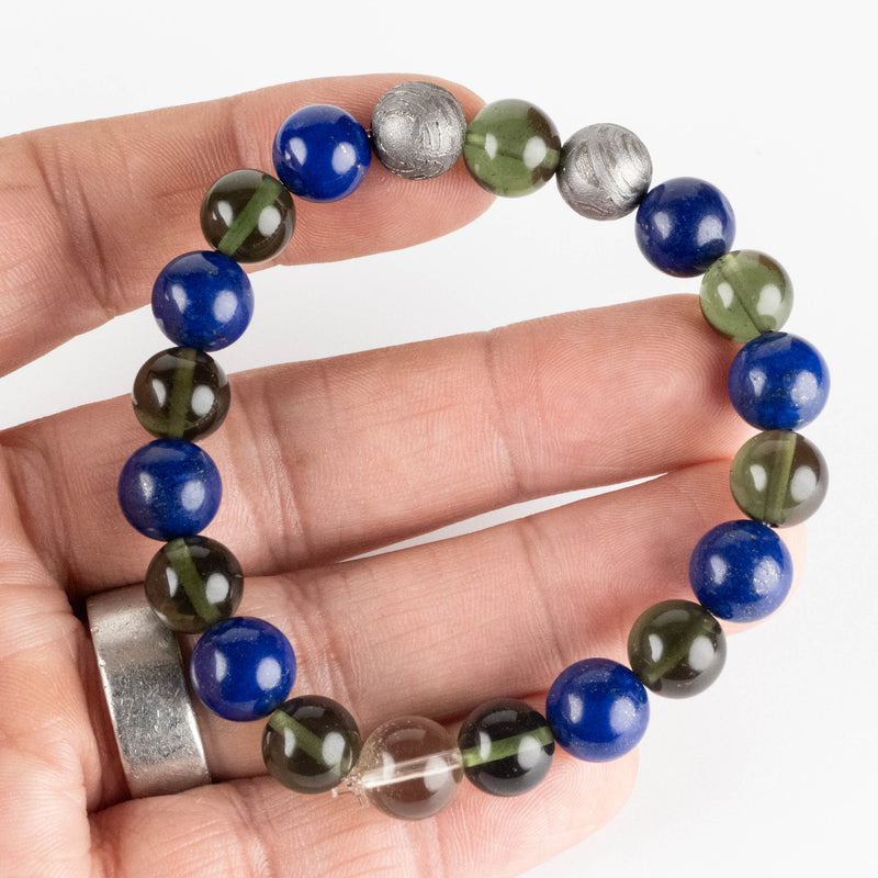 Moldavite + Lapis Lazuli + Aletai Meteorite + LDG Bead 10mm Bracelet 7.5" - InnerVision Crystals