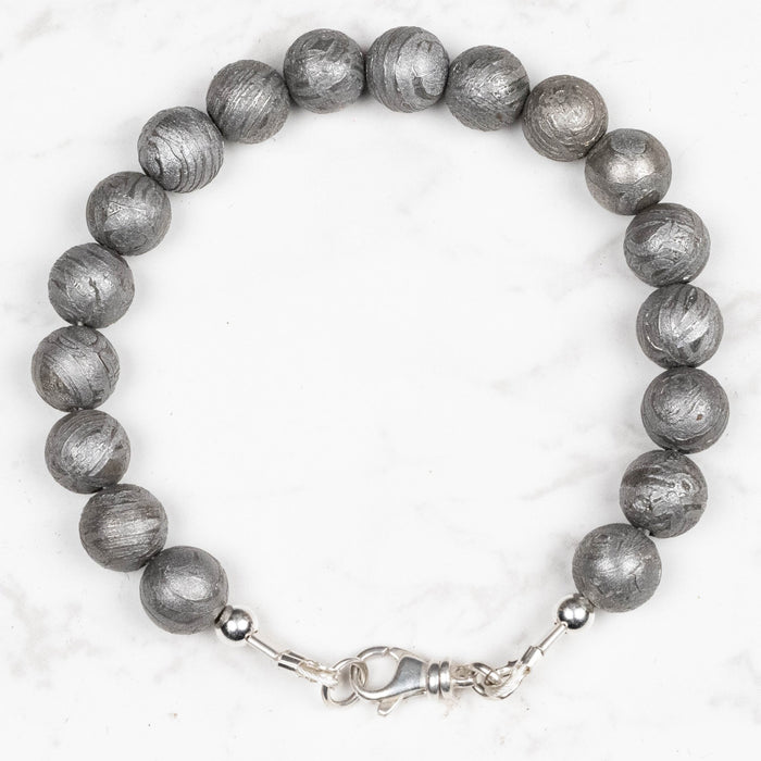 Aletai Meteorite 8mm Bead Bracelet 6.5" .925 Silver - InnerVision Crystals