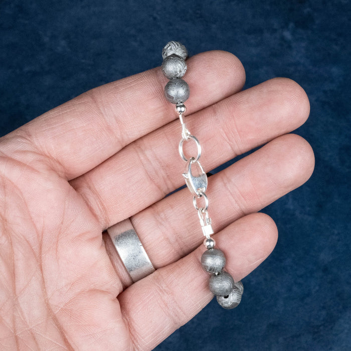 Aletai Meteorite 8mm Bead Bracelet 6.5" .925 Silver - InnerVision Crystals