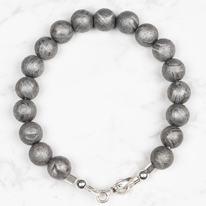 Aletai Meteorite 8mm Bead Bracelet 6.5" .925 Silver - InnerVision Crystals