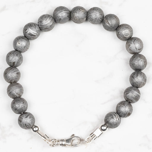 Aletai Meteorite 8mm Bead Bracelet 6.5" .925 Silver - InnerVision Crystals