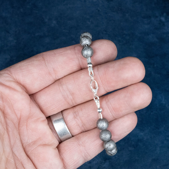 Aletai Meteorite 8mm Bead Bracelet 6.5" .925 Silver - InnerVision Crystals