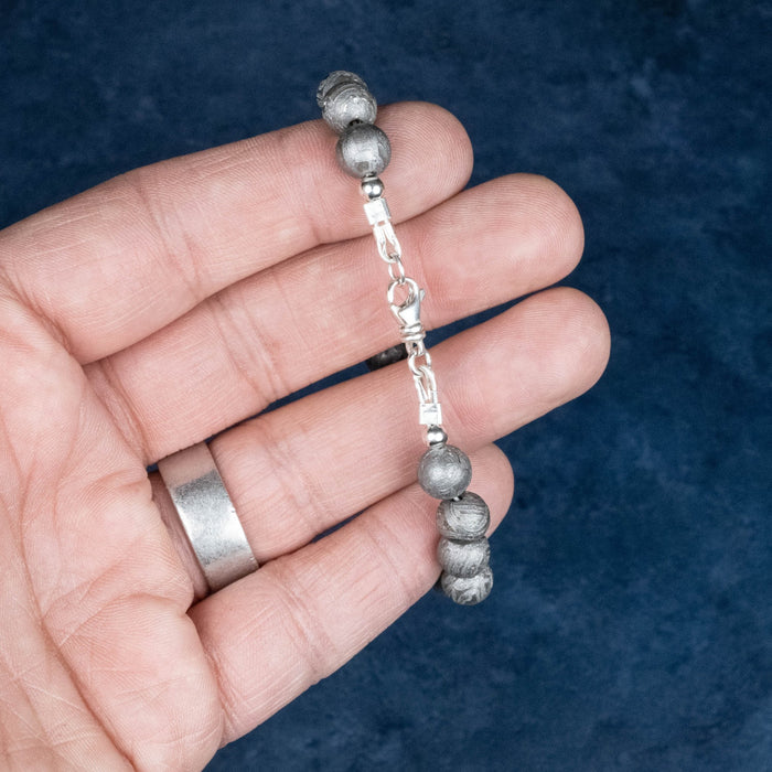 Aletai Meteorite 8mm Bead Bracelet 6.5" .925 Silver - InnerVision Crystals