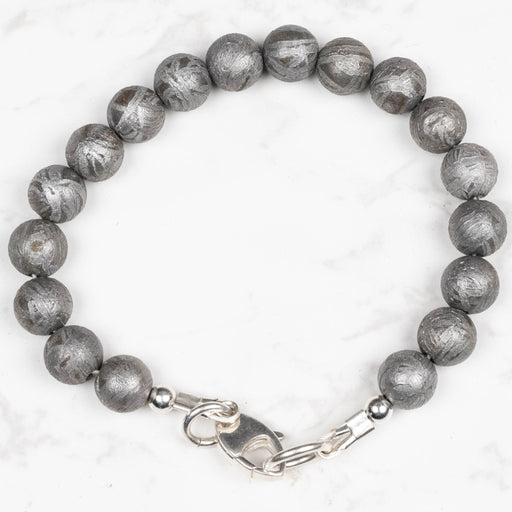 Aletai Meteorite 8mm Bead Bracelet 6.5" .925 Silver - InnerVision Crystals