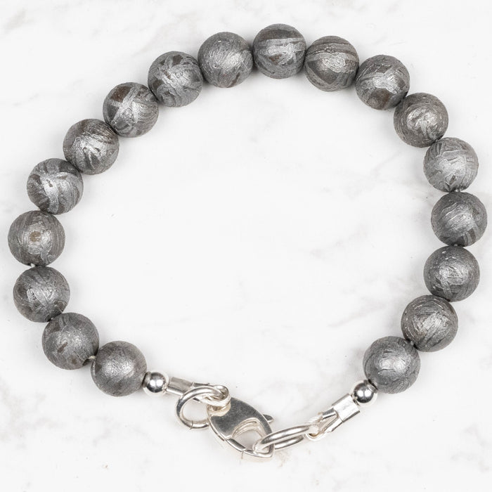 Aletai Meteorite 8mm Bead Bracelet 6.5" .925 Silver - InnerVision Crystals