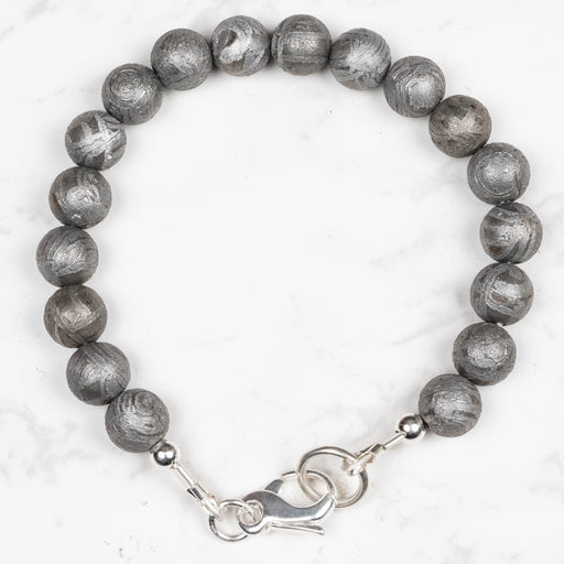 Aletai Meteorite 8mm Bead Bracelet 6.5" .925 Silver - InnerVision Crystals