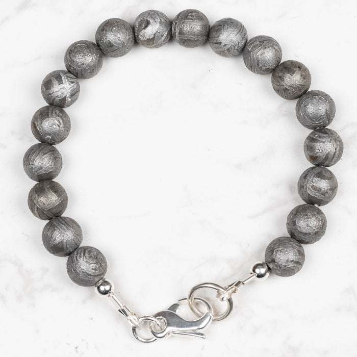 Aletai Meteorite 8mm Bead Bracelet 6.5" .925 Silver - InnerVision Crystals