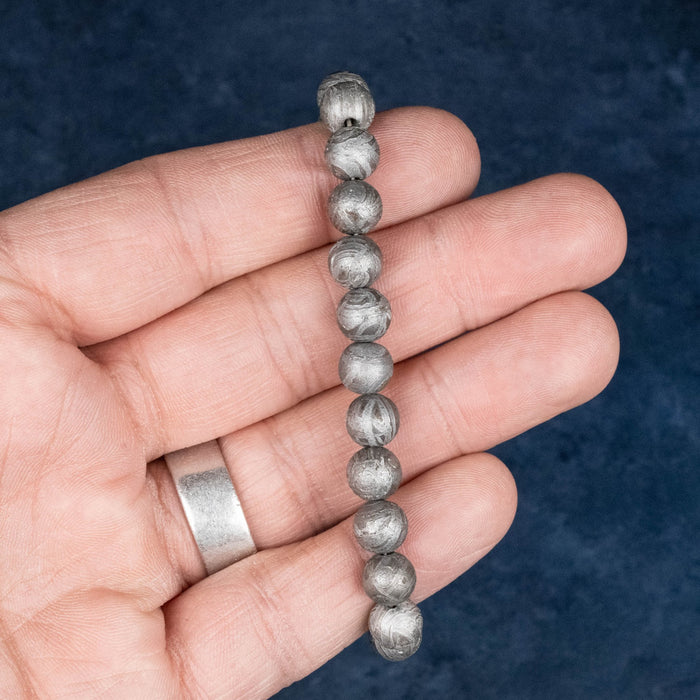 Aletai Meteorite 8mm Bead Bracelet 6.5" .925 Silver - InnerVision Crystals
