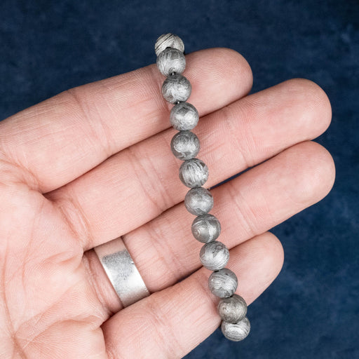 Aletai Meteorite 8mm Bead Bracelet 6.5" .925 Silver - InnerVision Crystals