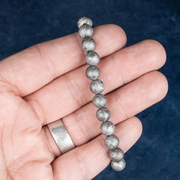 Aletai Meteorite 8mm Bead Bracelet 6.5" .925 Silver - InnerVision Crystals