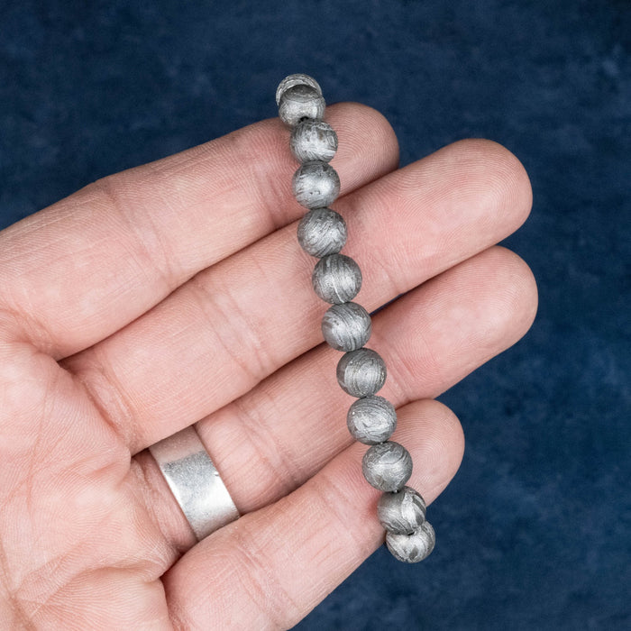 Aletai Meteorite 8mm Bead Bracelet 6.5" .925 Silver - InnerVision Crystals