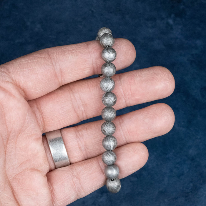 Aletai Meteorite 8mm Bead Bracelet 6.75" .925 Silver - InnerVision Crystals
