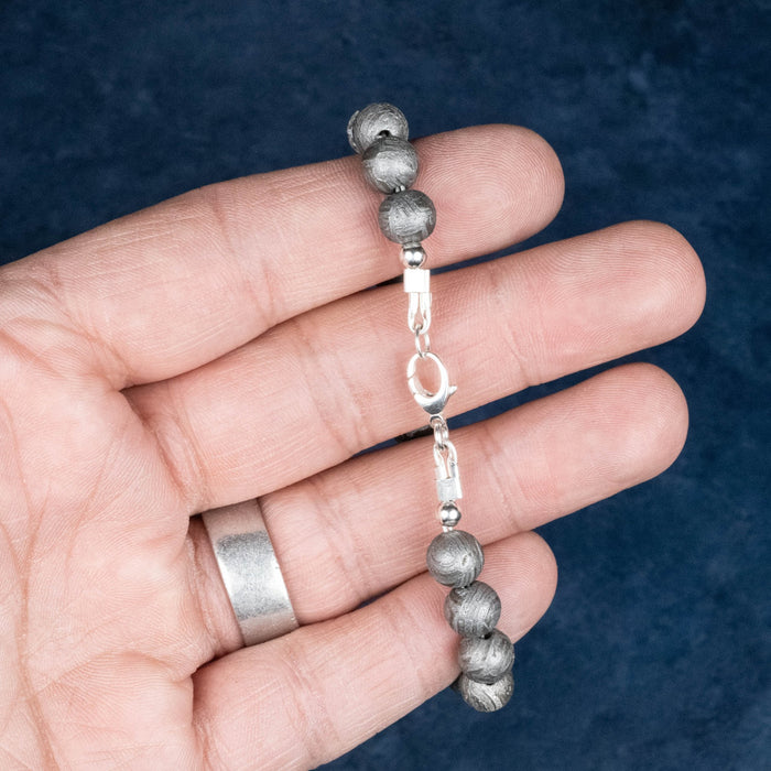 Aletai Meteorite 8mm Bead Bracelet 6.75" .925 Silver - InnerVision Crystals