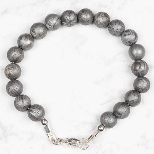 Aletai Meteorite 8mm Bead Bracelet 6.75" .925 Silver - InnerVision Crystals