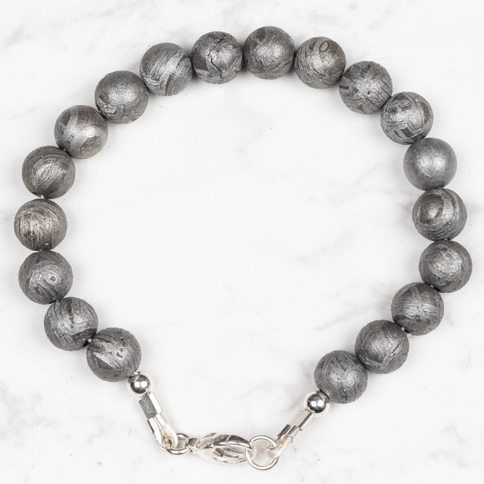 Aletai Meteorite 8mm Bead Bracelet 6.75" .925 Silver - InnerVision Crystals